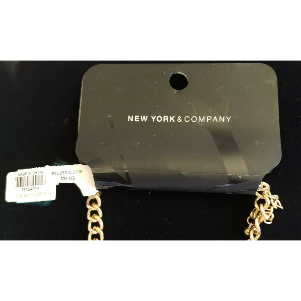 NEW YORK & COMPANY 3 tier strand beaded chain link floral statement necklace NEW - Picture 3 of 4